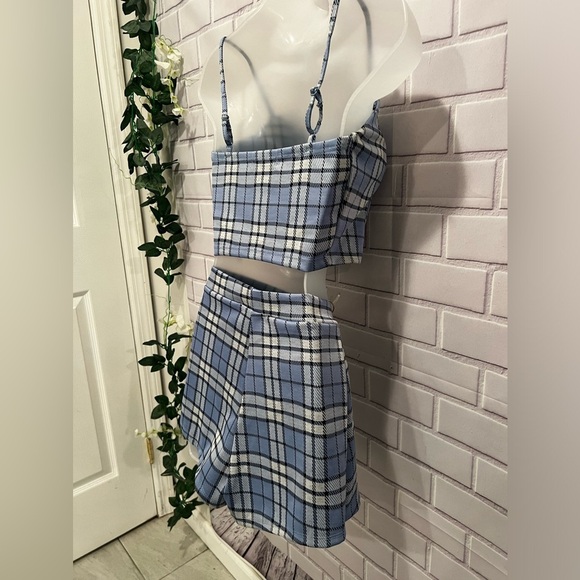 STREETWARE SOCIETY Blue Plaid Two-Piece Set Top & short-skirt/size S - Picture 9 of 16